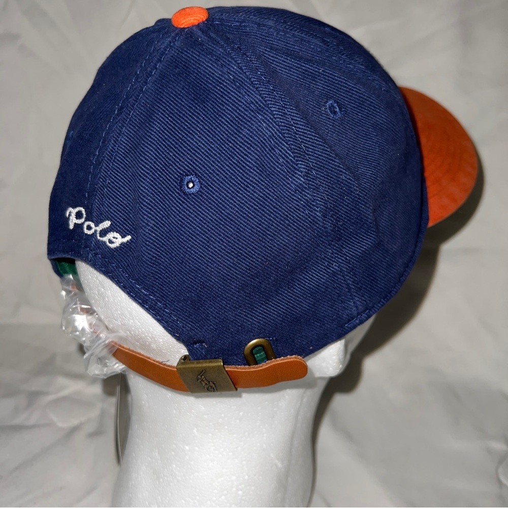 Polo Ralph Lauren Varsity Embroidered Logo Corduroy Leather Strap Blue Hat Cap - Picture 2 of 5